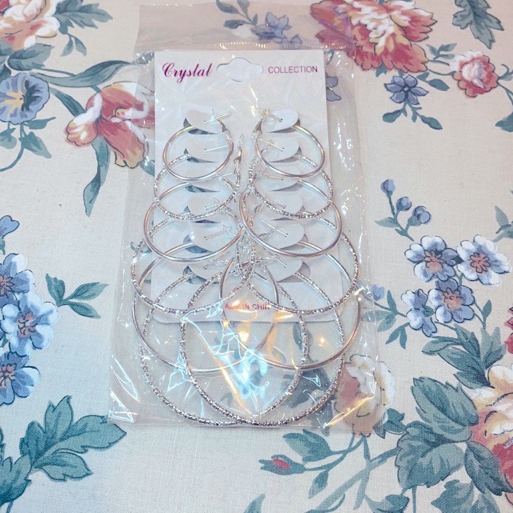 New Crystal Look Alike Hoops Silver Multiple Sizes 12 Pairs 11$